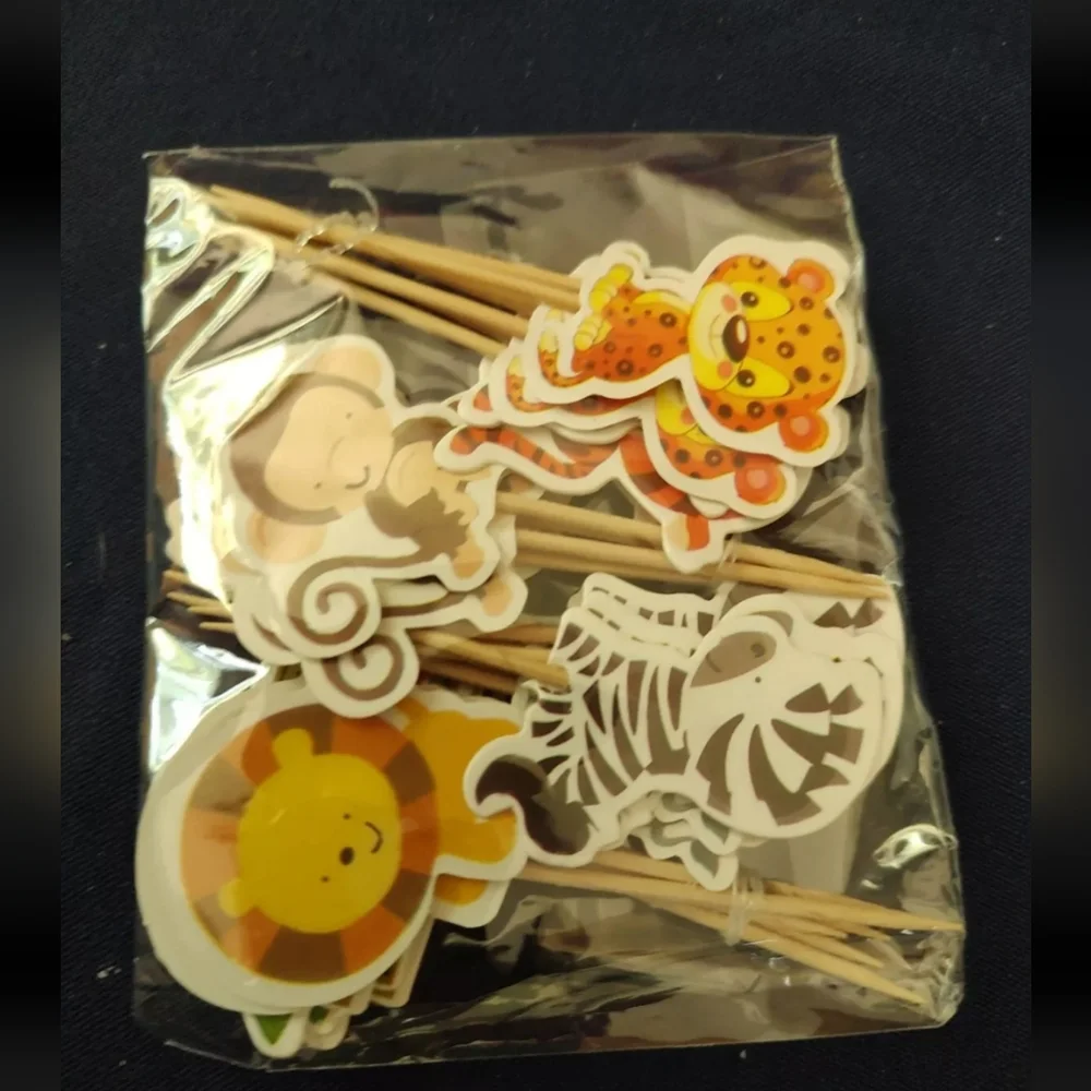 Wild Animals Cupcake Toppers, 24 Total, 8 Designs, New And Factory Sealed NWOT